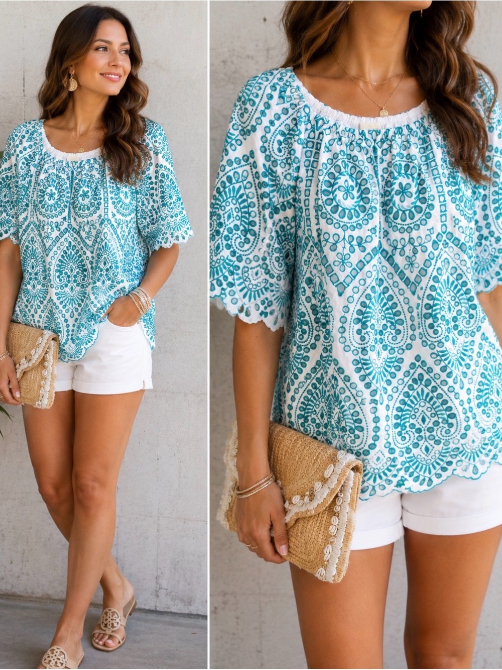 ✨ Chico’s Turquoise Embroidered Boho Cotton Top ✨